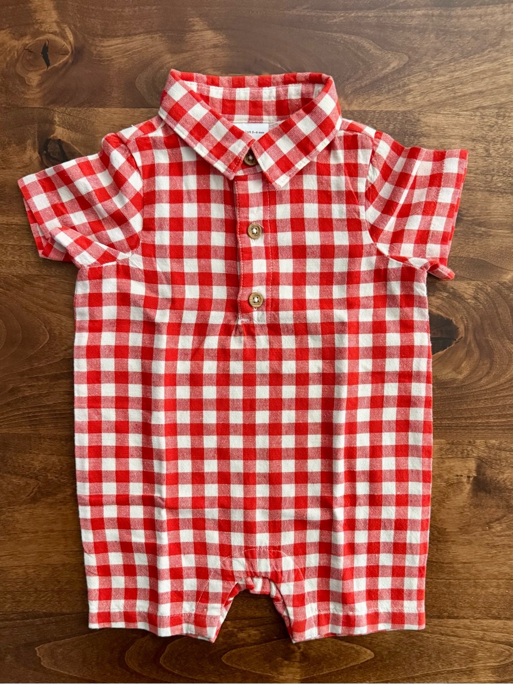 NWOT Hanna Andersson 3-6 Month Linen Cotton Fall Red Orange Spice Gingham Romper